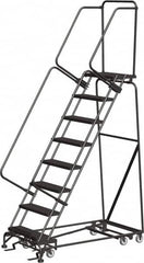 Ballymore - 113" 8 Step All-Directional Ladder - Rolling Safety Ladder, 450 Lb Capacity, 80" Platform Height, 32" Base Width x 61" Depth, Perforated Tread - Caliber Tooling