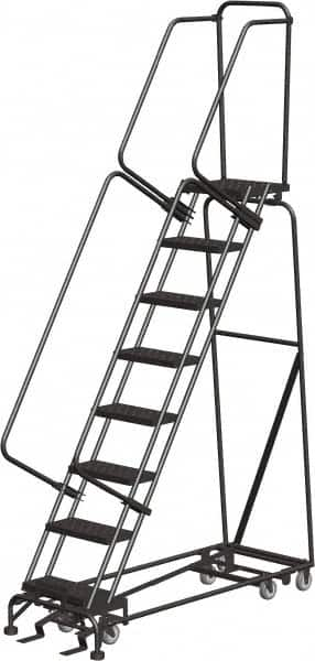 Ballymore - 113" 8 Step All-Directional Ladder - Rolling Safety Ladder, 450 Lb Capacity, 80" Platform Height, 24" Base Width x 61" Depth, Heavy-Duty Serrated Grating - Caliber Tooling