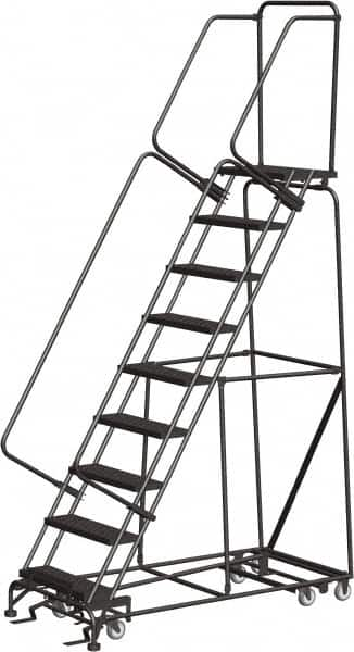 Ballymore - 123" 9 Step All-Directional Ladder - Rolling Safety Ladder, 350 Lb Capacity, 90" Platform Height, 32" Base Width x 68" Depth, Expanded Metal Tread - Caliber Tooling