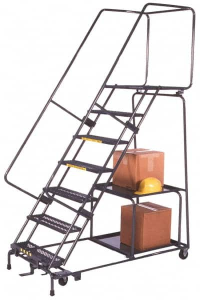 Ballymore - 103" 7 Step Stock-Picking Ladder - 450 Lb Capacity, 70" Platform Height, 30" Base Width x 55" Depth, Perforated Tread - Caliber Tooling