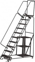 Ballymore - 133" 10 Step Ladder - Safety Stock Picking Ladder, 450 Lb Capacity, 100" Platform Height, 32" Base Width x 74" Depth, Perforated Tread - Caliber Tooling