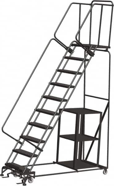 Ballymore - 133" 10 Step Ladder - Safety Stock Picking Ladder, 450 Lb Capacity, 100" Platform Height, 32" Base Width x 80" Depth, Perforated Tread - Caliber Tooling