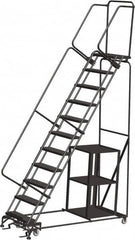 Ballymore - 143" 11 Step Ladder - Safety Stock Picking Ladder, 450 Lb Capacity, 110" Platform Height, 32" Base Width x 80" Depth, Perforated Tread - Caliber Tooling