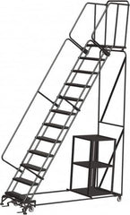 Ballymore - 153" 12 Step Ladder - Safety Stock Picking Ladder, 450 Lb Capacity, 120" Platform Height, 32" Base Width x 93" Depth, Perforated Tread - Caliber Tooling