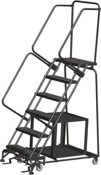 Ballymore - 93" 6 Step Ladder - Safety Stock Picking Ladder, 450 Lb Capacity, 60" Platform Height, 30" Base Width x 49" Depth, Perforated Tread - Caliber Tooling