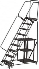 Ballymore - 123" 9 Step Stock-Picking Ladder - 450 Lb Capacity, 90" Platform Height, 32" Base Width x 68" Depth, Perforated Tread - Caliber Tooling