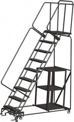 Ballymore - 123" 9 Step Ladder - Safety Stock Picking Ladder, 450 Lb Capacity, 90" Platform Height, 32" Base Width x 74" Depth, Expanded Metal Tread - Caliber Tooling