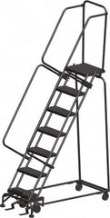 Ballymore - 103" 7 Step Ladder - Rolling Safety Ladder, 450 Lb Capacity, 70" Platform Height, 24" Base Width x 55" Depth, Heavy-Duty Serrated Grating - Caliber Tooling