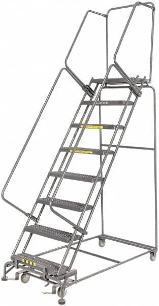 Ballymore - 113" 8 Step Ladder - Rolling Safety Ladder, 450 Lb Capacity, 80" Platform Height, 32" Base Width x 62" Depth, Heavy-Duty Serrated Grating - Caliber Tooling