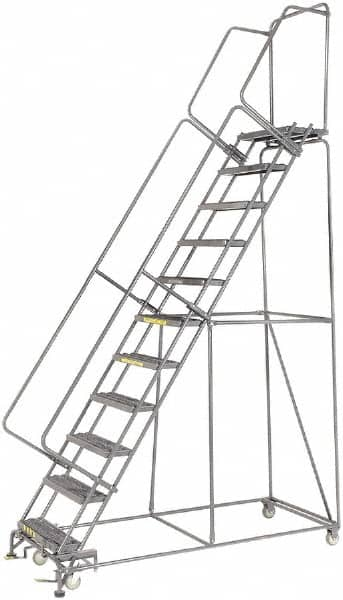 Ballymore - 143" 11 Step Ladder - Rolling Safety Ladder, 450 Lb Capacity, 110" Platform Height, 32" Base Width x 80" Depth, Heavy-Duty Serrated Grating - Caliber Tooling