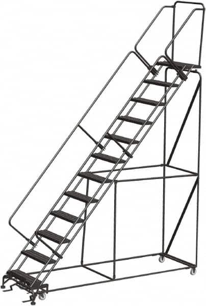 Ballymore - 153" 12 Step Ladder - Rolling Safety Ladder, 450 Lb Capacity, 120" Platform Height, 32" Base Width x 87" Depth, Heavy-Duty Serrated Grating - Caliber Tooling