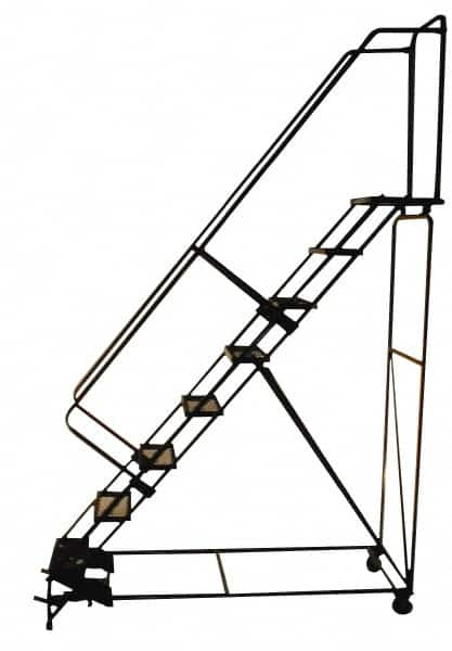 Ballymore - 103" 7 Step Stairway Slope Ladder - Rolling Safety Ladder, 450 Lb Capacity, 70" Platform Height, 30" Base Width x 69" Depth, Perforated Tread - Caliber Tooling