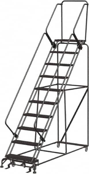 Ballymore - 133" 10 Step Stairway Slope Ladder - Rolling Safety Ladder, 450 Lb Capacity, 100" Platform Height, 32" Base Width x 97" Depth, Heavy-Duty Serrated Grating - Caliber Tooling