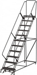 Ballymore - 143" 11 Step Stairway Slope Ladder - Rolling Safety Ladder, 450 Lb Capacity, 110" Platform Height, 32" Base Width x 106" Depth, Heavy-Duty Serrated Grating - Caliber Tooling