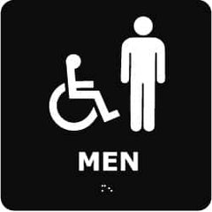 NMC - Men, 8" Wide x 8" High, Plastic Sign - English, Braille, White on Black, Wall Mount - Caliber Tooling