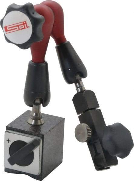 SPI - 175 Lb Magnetic Force, Fine Adjustment Indicator Positioner & Holder with Base - Post & Arm, Round Base, 6-1/2" Base Diam - Caliber Tooling