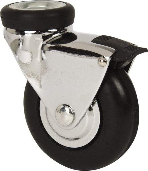 Shepherd - 3" Diam x 15/16" Wide x 3-7/8" OAH Hollow Kingpin Mount Swivel Caster with Brake - Neoprene, 110 Lb Capacity, Precision Ball Bearing, 7/16 x 1/2" Hollow Kingpin Stem - Caliber Tooling