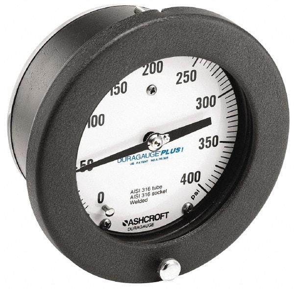 Ashcroft - 4-1/2" Dial, 1/4 Thread, 30-0-100 Scale Range, Pressure Gauge - Center Back Connection Mount, Accurate to 0.5% of Scale - Caliber Tooling