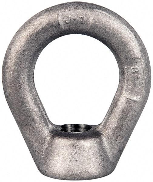 Gibraltar - 5,000 Lb Capacity, 5/8-11 Thread, Stainless Steel Lifting Eye Nut - Grade 304, 3" High, 1-1/2" Inside & 2-1/2" Outside Eye Diam, 1-3/8" Bell/Base Width - Caliber Tooling