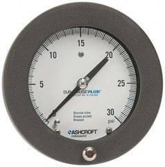 Ashcroft - 4-1/2" Dial, 1/4 Thread, 0-30 Scale Range, Pressure Gauge - Center Back Connection Mount, Accurate to 0.5% of Scale - Caliber Tooling