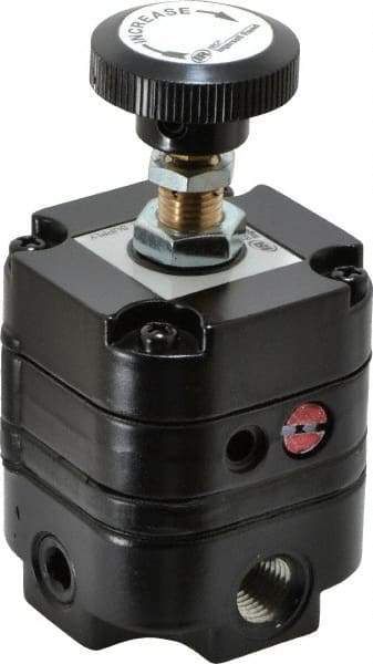 ARO/Ingersoll-Rand - 1/4 NPT Port, 14 CFM, Zinc Precision Constant Bleed Regulator - 2 to 60 psi Range, 150 Max psi Supply Pressure, 1/4" Gauge Port Thread, 2.12" Wide x 4.55" High - Caliber Tooling