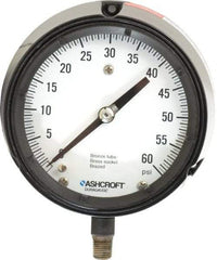 Ashcroft - 4-1/2" Dial, 1/4 Thread, 0-60 Scale Range, Pressure Gauge - Lower Connection, Rear Flange Connection Mount, Accurate to 0.5% of Scale - Caliber Tooling