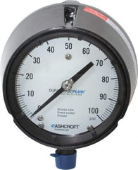 Ashcroft - 4-1/2" Dial, 1/2 Thread, 0-100 Scale Range, Pressure Gauge - Lower Connection, Rear Flange Connection Mount, Accurate to 0.5% of Scale - Caliber Tooling