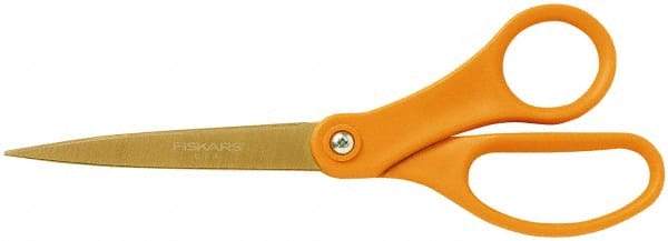 Fiskars - 3-1/2" LOC, 8" OAL TiN Coated Stainless Steel Ergonomic Titanium Shop Shear - Ambidextrous, Straight Handle, For Shop Use - Caliber Tooling