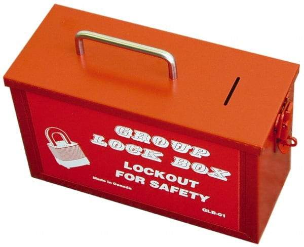 NMC - 4-1/4" Deep x 10-1/4" Wide x 6" High, Portable Group Lockout Box - Red, 1 Padlock - Caliber Tooling