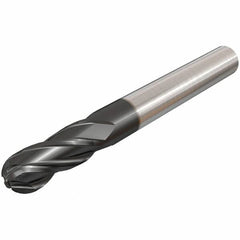 Iscar - 12mm Diam, 25mm LOC, 4 Flute Solid Carbide Ball End Mill - TiAlN Finish, Single End, 100mm OAL, 12mm Shank Diam, Spiral Flute - Caliber Tooling