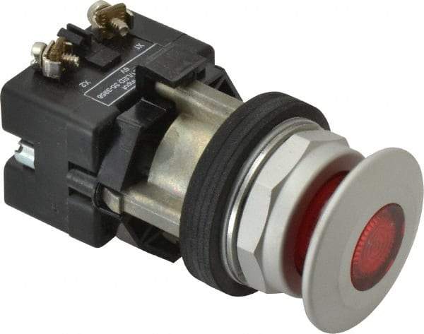 Eaton Cutler-Hammer - Extended Mushroom Head Pushbutton Switch Operator - Red, Round Button, Incandescent Lamp, Illuminated - Caliber Tooling