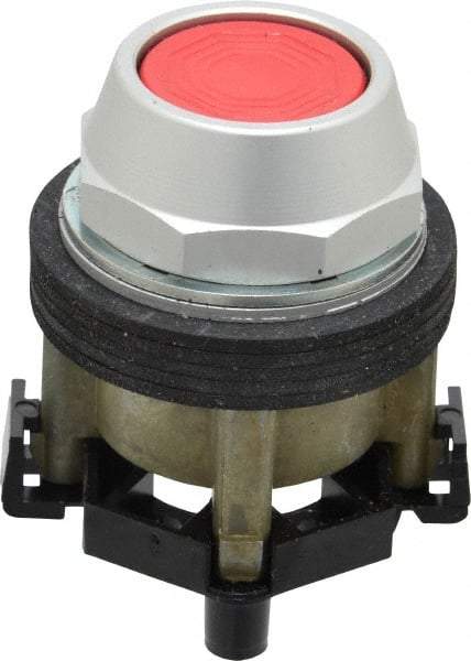 Eaton Cutler-Hammer - 30-1/2mm Mount Hole, Flush, Pushbutton Switch Only - Round, Red Pushbutton, Nonilluminated, Momentary (MO), Corrosion Resistant, Oiltight and Watertight - Caliber Tooling