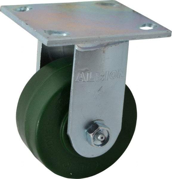 Albion - 4" Diam x 2" Wide x 5-5/8" OAH Top Plate Mount Rigid Caster - Polyurethane, 1,000 Lb Capacity, Precision Sealed Bearing, 4 x 4-1/2" Plate - Caliber Tooling