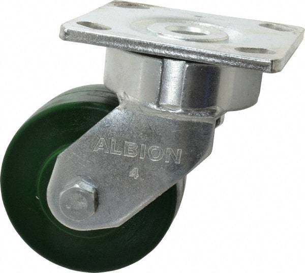 Albion - 4" Diam x 2" Wide x 5-5/8" OAH Top Plate Mount Swivel Caster - Polyurethane, 1,000 Lb Capacity, Precision Sealed Bearing, 4 x 4-1/2" Plate - Caliber Tooling