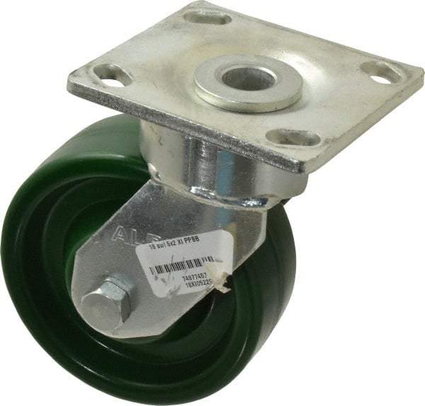 Albion - 5" Diam x 2" Wide x 6-1/2" OAH Top Plate Mount Swivel Caster - Polyurethane, 1,000 Lb Capacity, Precision Sealed Bearing, 4 x 4-1/2" Plate - Caliber Tooling