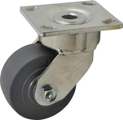 Albion - 4" Diam x 2" Wide x 5-5/8" OAH Top Plate Mount Swivel Caster - Soft Rubber, 350 Lb Capacity, Roller Bearing, 4 x 4-1/2" Plate - Caliber Tooling