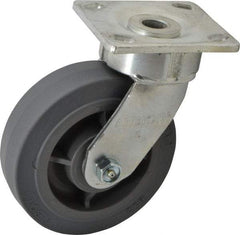 Albion - 6" Diam x 2" Wide x 7-1/2" OAH Top Plate Mount Swivel Caster - Soft Rubber, 600 Lb Capacity, Roller Bearing, 4 x 4-1/2" Plate - Caliber Tooling