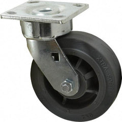 Albion - 6" Diam x 2" Wide x 7-1/2" OAH Top Plate Mount Swivel Caster - Soft Rubber, 600 Lb Capacity, Precision Sealed Bearing, 4 x 4-1/2" Plate - Caliber Tooling