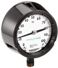 Ashcroft - 4-1/2" Dial, 1/2 Thread, 0-800 Scale Range, Pressure Gauge - Lower Connection, Rear Flange Connection Mount, Accurate to 0.5% of Scale - Caliber Tooling