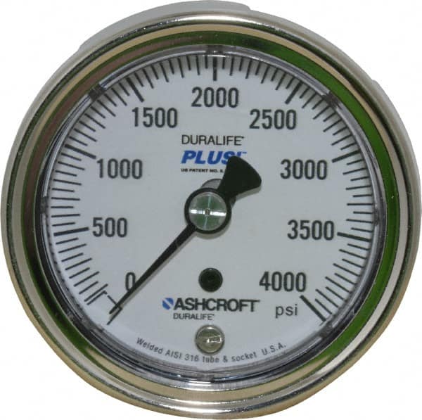 Ashcroft - 2-1/2" Dial, 1/4 Thread, 0-4,000 Scale Range, Pressure Gauge - Center Back Connection Mount, Accurate to 1% of Scale - Caliber Tooling