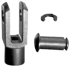 Igus - 3/8-24 Thread, 0.787" Yoke Width, Thermoplastic, Polymer Clevis Joint with Pin & Clip Yoke - 3/8" Hole Diam, 0.787" Hole Center to Neck, 0.787" Yoke Arm Height, 0.7" Neck Diam, 0.591" Neck Length, 2.02" OAL - Caliber Tooling