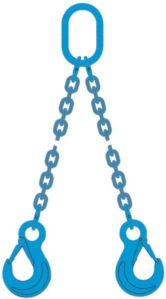 Pewag - 10' Long, 9,000 Lb Basket Capacity, 9,000 Lb Vertical Capacity, 2 Ply, Alloy Steel Web Sling - 4,500 Lb Choker Capacity, DOS Chain Sling, 9/32" Diam Chain, Blue, with 2 Grab Hooks & Master Link - Caliber Tooling