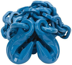 Pewag - 10' Long, 10,600 Lb Basket Capacity, 10,600 Lb Vertical Capacity, 1 Ply, Alloy Steel Web Sling - 10,600 Lb Choker Capacity, SGG Chain Sling, 3/8" Diam Chain, Blue, with 1 Grab Hook on Each End - Caliber Tooling