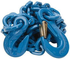 Pewag - 10' Long, 10,600 Lb Basket Capacity, 10,600 Lb Vertical Capacity, 1 Ply, Alloy Steel Web Sling - 10,600 Lb Choker Capacity, SSG Chain Sling, 3/8" Diam Chain, Blue, with Grab Hook & Sling Hook - Caliber Tooling