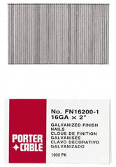 Porter-Cable - 16 Gauge 2" Long Finishing Nails for Power Nailers - Grade 2 Steel, Galvanized Finish, Smooth Shank, Straight Stick Collation, Chisel Point - Caliber Tooling