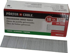 Porter-Cable - 18 Gauge 1-1/2" Long Brad Nails for Power Nailers - Grade 2 Steel, Galvanized Finish, Smooth Shank, Straight Stick Collation, Brad Head, Chisel Point - Caliber Tooling