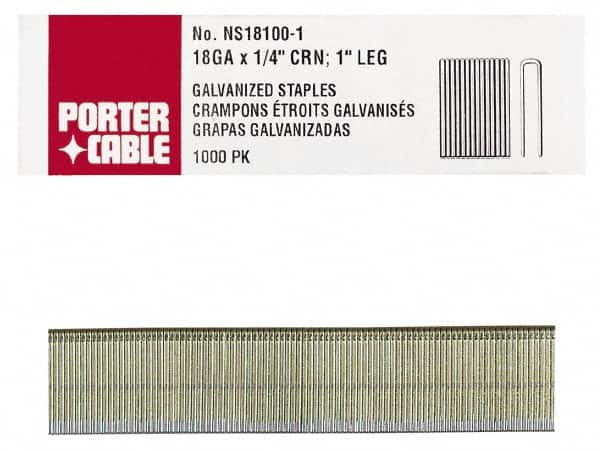 Porter-Cable - 1-1/4" Long x 1/4" Wide, 18 Gauge Narrow Crown Construction Staple - Grade 2 Steel, Galvanized Finish - Caliber Tooling