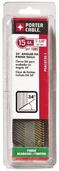 Porter-Cable - 15 Gauge 1-3/4" Long Finishing Nails for Power Nailers - Grade 2 Steel, Bright Finish, Angled Stick Collation, Chisel Point - Caliber Tooling