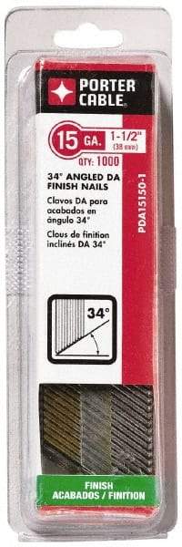 Porter-Cable - 15 Gauge 1-1/2" Long Finishing Nails for Power Nailers - Grade 2 Steel, Bright Finish, Angled Stick Collation, Chisel Point - Caliber Tooling