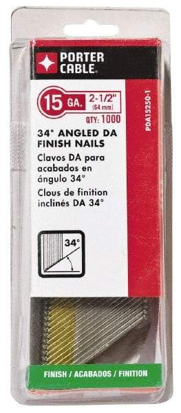 Porter-Cable - 15 Gauge 2-1/2" Long Finishing Nails for Power Nailers - Grade 2 Steel, Bright Finish, Angled Stick Collation, Chisel Point - Caliber Tooling